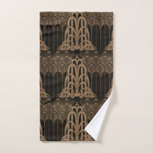 Bronze,black,art deco, art nouveau, floral,pattern hand towel