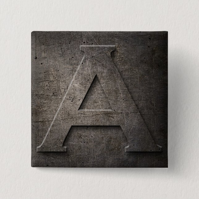 Bronze Black Metal A Monogram square Pins Button (Front)