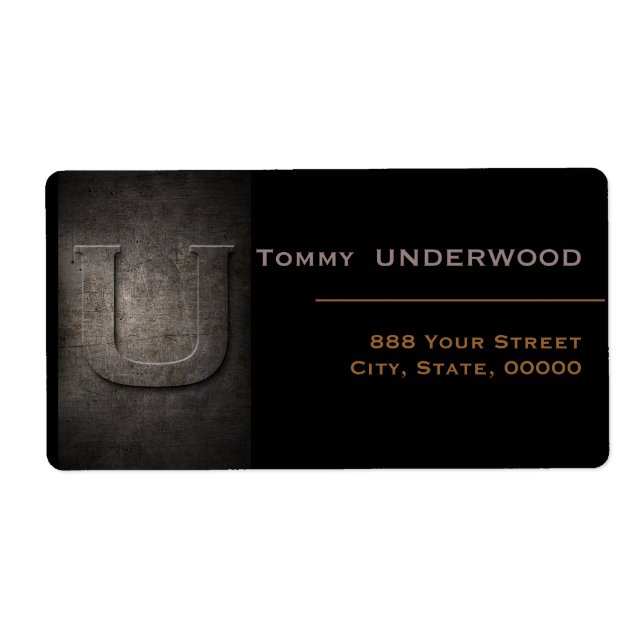 Bronze Black Metal Monogram U Address Labels (Front)