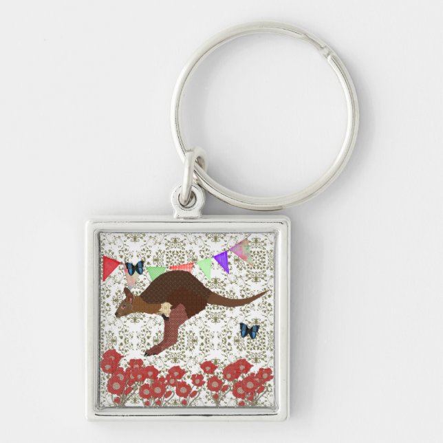 Bronze & Blush Wallaby  Olive Damask Keychain (Front)
