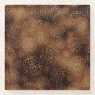 Bronze Brown Colour Irregular Circle Golden Swirls Glass Coaster