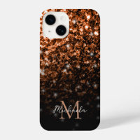 Bronze brown copper faux glitter sparkles Monogram