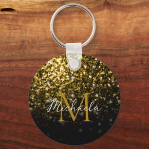 Bronze brown copper faux glitter sparkles Monogram Keychain