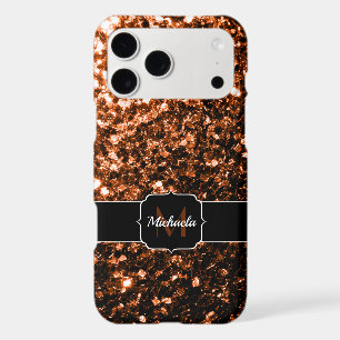 Bronze brown copper faux glitters sparkle Monogram