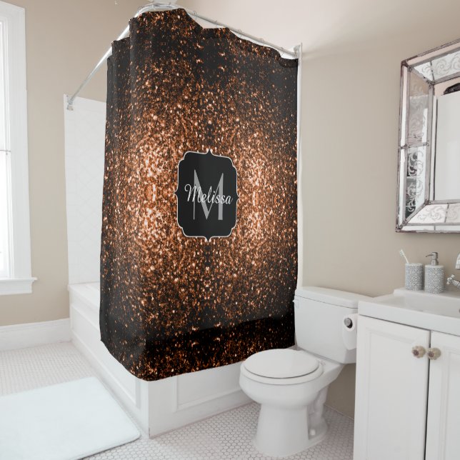 Bronze brown copper faux glitters sparkle Monogram (In Situ)