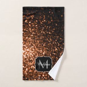 Bronze brown copper faux glitters sparkle Monogram Bath Towel Set