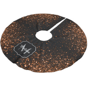 Bronze brown copper faux glitters sparkle Monogram Brushed Polyester Tree Skirt