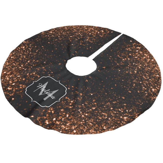 Bronze brown copper faux glitters sparkle Monogram Brushed Polyester Tree Skirt (Angled)
