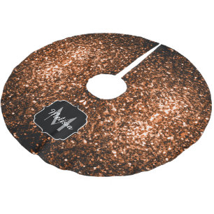 Bronze brown copper faux glitters sparkle Monogram Brushed Polyester Tree Skirt