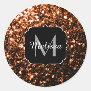 Bronze brown copper faux glitters sparkle Monogram Classic Round Sticker