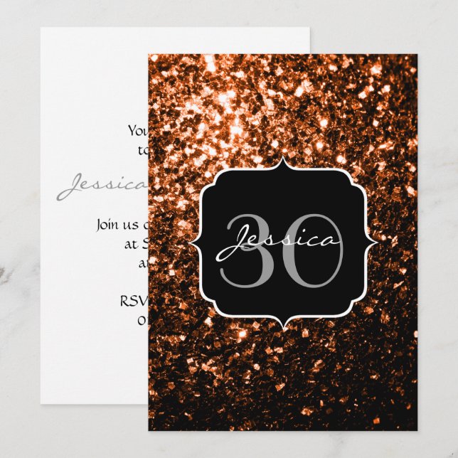 Bronze brown copper faux glitters sparkle Monogram Invitation (Front/Back)