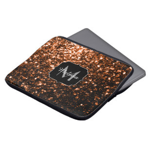 Bronze brown copper faux glitters sparkle Monogram Laptop Sleeve