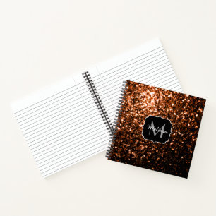 Bronze brown copper faux glitters sparkle Monogram Notebook