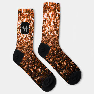 Bronze brown copper faux glitters sparkle Monogram Socks