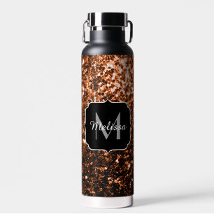 Bronze brown copper faux glitters sparkle Monogram Water Bottle