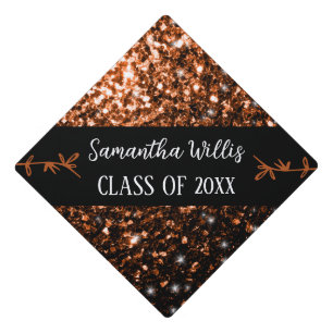 Bronze brown faux sparkles Custom name Class Graduation Cap Topper