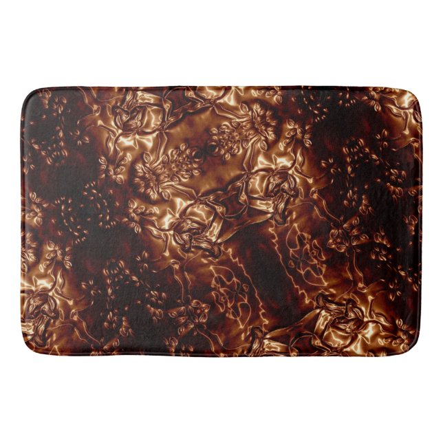 Bronze Brown Floral Embossing Art Bath Mat (Front)