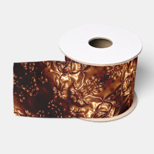 Bronze Brown Floral Embossing Art Metallic Grosgrain Ribbon