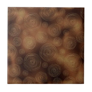 Bronze Brown Irregular Circle Golden Swirls Detail Tile