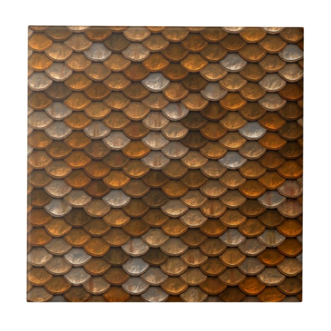 Bronze Brown Mermaid Fish Scale Dragon Texture Tile (Front)