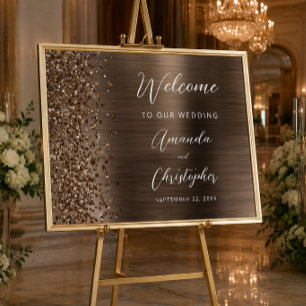 Bronze Brushed Metal Script Wedding Welcome Poster