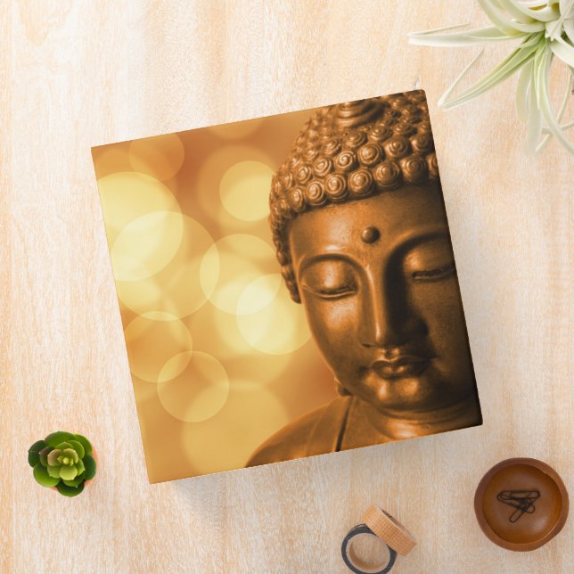 Bronze Buddha Statue with Golden Bokeh Background Binder (In Situ)