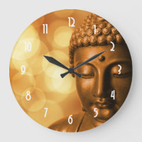 Bronze Buddha Statue with Golden Bokeh Background