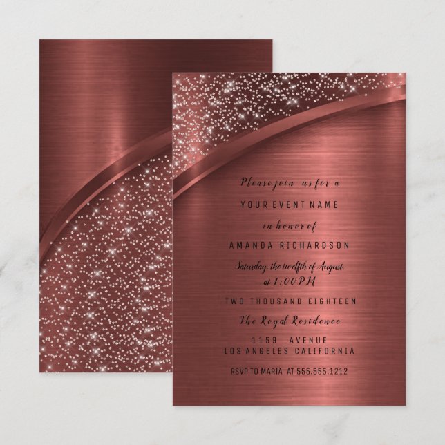 Bronze Burgund Glitter Sweet 16th Birthday Party Invitation (Front/Back)