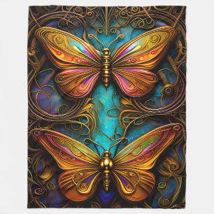 Bronze Butterflies on Aqua Blue  Fleece Blanket