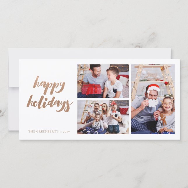 Bronze Christmas Holiday White 3 Frame Photo (Front)