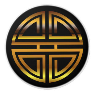 Bronze Classic Chinese Longevity Round Motif Ceramic Knob