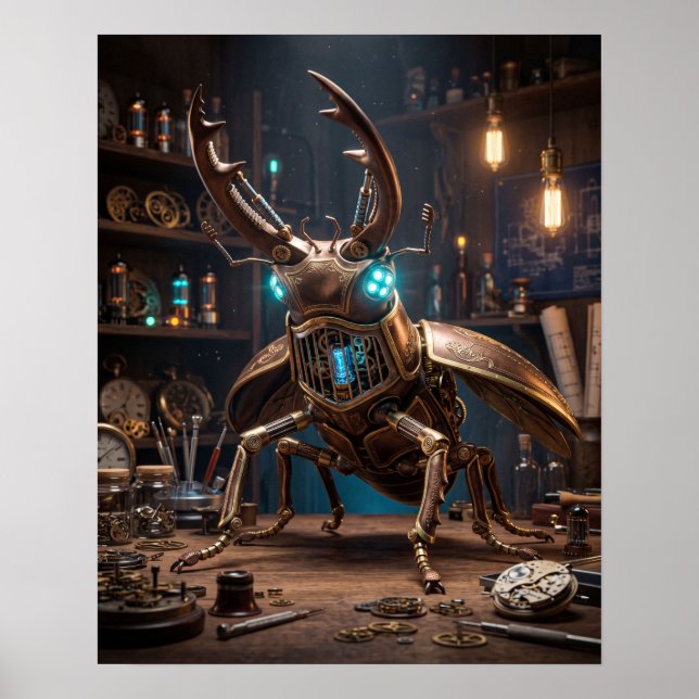 Bronze Clockwork Stag Beetle Art  Poster (Front)