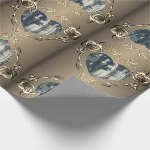 Bronze Colour Rose Heart Frame Your Photo Wrappin Wrapping Paper