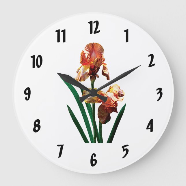 Bronze-Coloured Irises Large Clock (Front)