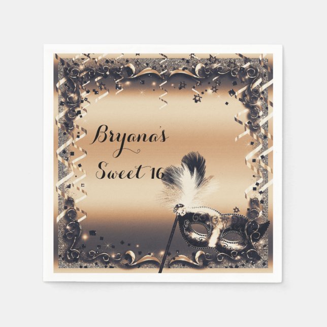 Bronze & Cream Masquerade Mask Elegant Ball Party Napkin (Front)