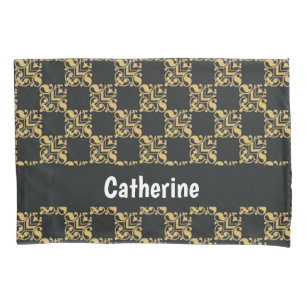 Bronze damask blocks pillowcase