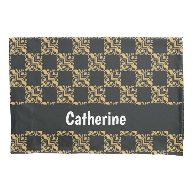 Bronze damask blocks pillowcase (Front)