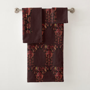 Bronze & Dark Maroon Elephants Bath Towel Set