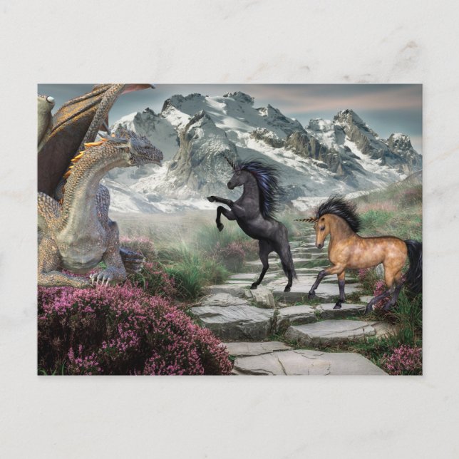 Bronze Dragon Unicorn Fantasy Postcard (Front)