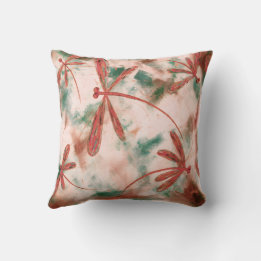 Bronze Dragonflies Green Splash Throw Pillow