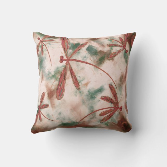 Bronze Dragonflies Green Splash Throw Pillow (Back)