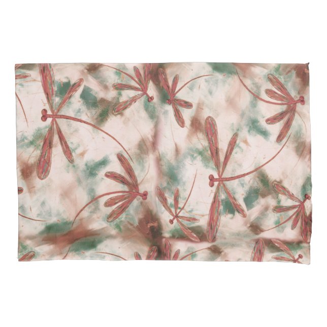 Bronze Dragonflies on Green Splash Pillowcase (Front)