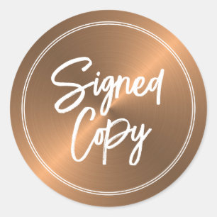 Bronze Effect, Author's "Signed Copy" Book Signing Classic Round Sticker