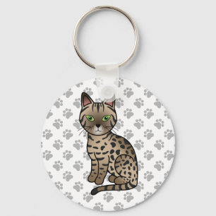 Bronze Egyptian Mau Cute Cartoon Cat Illustration Keychain