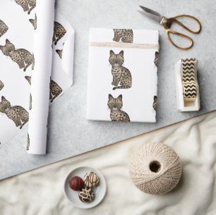 Bronze Egyptian Mau Cute Cartoon Cat Pattern Wrapping Paper