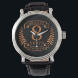 Bronze eighth wedding anniversary 8 years watch<br><div class="desc">A design to celebrate 8 years of marriage. This design has a tan (bronze) coloured laurel design on a black background. Bronze is the traditional gift for this occasion, USA. The text reads BRONZE 8 years anniversary. A romantic design to celebrate your 8th year of marriage. If you would like...</div>