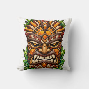 Bronze Ember Mask Tiki Throw Pillow