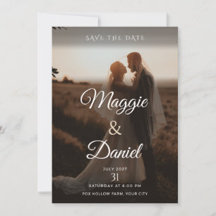 Bronze Evening Script Photo Wedding Save the Date Invitation