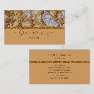 Bronze Faux Gold Glitter Marble Agate Monogram Business Card