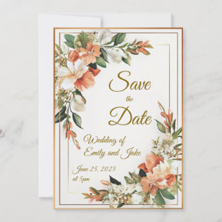 Bronze Florals Save the Date Invitation